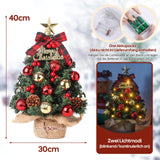 1 x RAW Customer Returns Mini Christmas tree, small artificial Christmas tree with LED lighting and decorated, Christmas decoration for table, 40 cm red with gold  - RRP €29.99