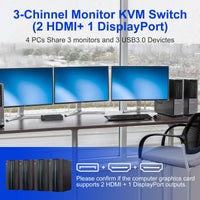 1 x RAW Customer Returns 8K 60Hz Displayport 2 HDMI USB 3.0 KVM Switch 3 Monitors 4 Computers, DP 1.4 HDMI 2.1 4 Port KVM Switch Triple Monitor with Audio Microphone Output and 3 USB3.0 Ports, Triple Monitor Switch - RRP €181.5