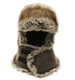 1 x RAW Customer Returns Heavyoff Unisex Faux Leather Balaclava Faux Fur Aviator Hat Warm Winter Hat Windproof Trapper Hat Brown Large - RRP €39.95