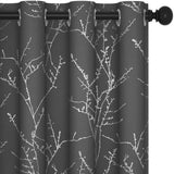 1 x RAW Customer Returns Deconovo Curtain with Eyelets Blackout Curtains Opaque Curtains Thermal Curtains with Tree Branch Pattern Curtains Living Room Modern, 290x140 cm Height x Width , Dark Grey, Set of 2 - RRP €28.49