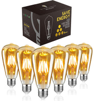 1 x RAW Customer Returns WOOWTT LED Edison light bulb, E27 LED bulbs, 4W antique retro style LED vintage light bulb, dimmable, LED filament light bulb, amber glass, ST64, 2700K, 6 pieces - RRP €21.99