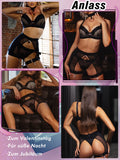 1 x Brand New popiv women s lingerie set underwear, sexy suspenders lingerie set with suspenders, 4-piece bra and G-string, fishnet lingerie set - RRP €27.6