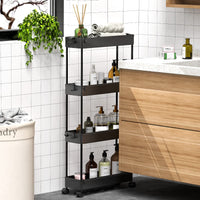 1 x RAW Customer Returns SPACEKEEPER kitchen trolley with 4 levels, narrow trolley niche shelf on wheels, space-saving bathroom shelf and kitchen shelf for kitchen office bathroom, 40x13x86cm, black - RRP €23.59