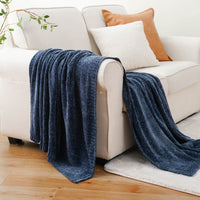 1 x Brand New BATTILO HOME Chenille Throw Blanket for Couch, Cozy Navy Blue Throw Blanket for Home Decor, Blue Throw Blanket for Sofa Chair Gift, 130x170cm - RRP €51.99