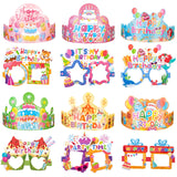 1 x Brand New Qpout 24 PCS Happy Birthday Party Supplies includes 12 pieces birthday party glasses and 12 pieces birthday party crowns hats with black elastic rope for kids - RRP €19.2