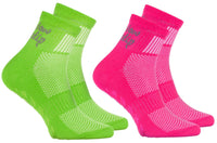 1 x Brand New Rainbow Socks - Boy Girl Sports Non-Slip ABS Cotton Socks - 2 Pairs - Pink Green - Size 24-29 - RRP €11.99