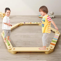 1 x RAW Customer Returns BBTEQEKN Balance Beam with Colored Obstacle Stones for Toddlers, Montessori Balance Board for Coordination and Stability, Gymnastics Obstacle Course Toy for Girls Boys Natural  - RRP €64.99