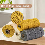 1 x RAW Customer Returns Macrame yarn 3mm x 100m, 3 pieces of macrame cotton yarn, natural cotton cord, craft cord, macrame accessories for DIY crafts, knitting, boho wall hanging decoration, dream catcher dark gray beige turmeric  - RRP €20.4