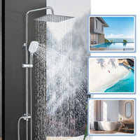 1 x RAW Customer Returns Harnart rain shower system without fitting, stainless steel shower fitting, complete set, shower rod with shower, chrome shower head with hose and holder, 3 jet types, 30 x 30 cm, square overhead shower shower set - RRP €69.77