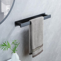 1 x RAW Customer Returns YIGII Towel Holder Without Drilling, 40cm Towel Holder Bathroom with 2 Adhesive Hooks, Guest Towel Holder Towel Rail Towel Holder Wall Stainless Steel, Bathroom Accessories for Storage, Black - RRP €17.14