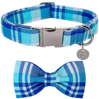 7 x Brand New DOGWONG Dog Collar with Removable Bow Tie, Blue Plaid Pet Collar Dog Bow Tie Gift for Girl or Boy Dogs, Comfortable Adjustable Dog Collar for Small Medium Dogs - RRP €142.8