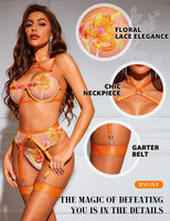 1 x RAW Customer Returns RSLOVE Lingerie Sets for Women - Sexy Underwear Women Suspender Lingerie Sets Floral Bra and Briefs with Garter Belt Fluorescent Orange L - RRP €22.44