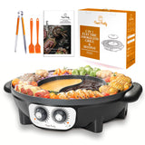 1 x RAW Customer Returns Food Party Hot Pot and Table Grill Electric Hotpot Pot Electric Grill 220V 2200W 2 in 1 Electric Hot Pot Indoor Korean BBQ Grill Thai Barbecue Fondue Raclette XXL for 8 people - RRP €119.99