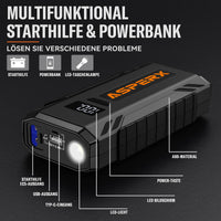 1 x RAW Customer Returns ASPERX Jump Starter Power Bank 2000A Peak Car Jump Starter Power Bank 12V Booster Car Jump Starter Up To 8.0L Petrol Or 6.5L Diesel With LED Flashlight Jumper Cable Jump Starter For Motorcycle SUV - RRP €56.46