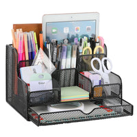 1 x RAW Customer Returns Housolution Desk Organizer, Iron Storage Rack with 8 Compartments, Mesh Desktop Organizer Office Pen Holder for Pens Staplers File Clips Sticky Notes - Black - RRP €26.54