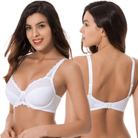 1 x RAW Customer Returns Curve Muse Plus Size Minimizer Underwire Unlined Bra with Embroidered Lace - 3 Pack-Navy,White,Slate-90D - RRP €49.4