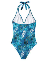 1 x RAW Customer Returns RXRXCOCO Swimsuit Women Tummy Control Push Up Shape Swimwear Halterneck Swimsuit Backless Blue Flowers M - RRP €39.99