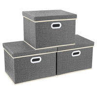 1 x Brand New TYEERS Large Storage Boxes, Fabric, Pattern, Foldable, Boxes with Lids, 44x30x29 cm, Set of 3, Black - RRP €40.99