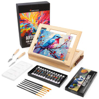 1 x RAW Customer Returns Easel with 22 pieces - 12 Tubes of Acrylic Paint, 6 Brushes, Canvas, 2 Spatulas and Palette - RRP €34.99