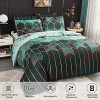 1 x RAW Customer Returns Xiongfeng Mitchell Bed Linen 220 x 240 cm Green Geometric Checked Reversible Bed Linen Marble Modern Microfibre Double Bed Duvet Cover with Zip and 2 Pillowcases 80 x 80 cm - RRP €38.0