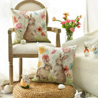 1 x Brand New Artoid Mode Set of 4 Oil Painting Style Cushion Covers Rabbit Flowers Butterfly Easter 45 x 45 cm Spring Decorative Cushion Sofa Living Room Decor - RRP €20.4