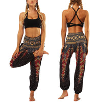 1 x RAW Customer Returns Nuofengkudu Woman Hippie Harem Pants Baggy Pants Harem Pants Aladdin Pants Boho Patterned Smocked Waist with Pockets Yoga Pants Casual Pants Summer Pants Beach Pants, Black Peacock - RRP €23.99