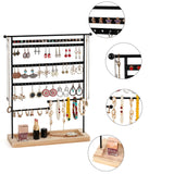 1 x RAW Customer Returns QILICZ jewelry stand earring stand 80 holes earring holder, 7 tier jewelry holder earring organizer and necklace stand with wooden storage, earring display - 37x31cm black - RRP €20.16