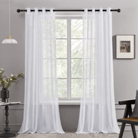 1 x RAW Customer Returns Deconovo Curtain Voile Curtains Linen Look Curtains with Eyelets Living Room Transparent Decorative Eyelet Curtain, 160 x 132 cm Height x Width , White, Set of 2 - RRP €12.6