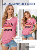 1 x RAW Customer Returns Dresswel Women s Bring On The Sunshine Short Sleeve Crew Neck Rainbow T-Shirt Summer Top 2-Pink M - RRP €24.0