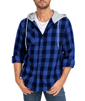 1 x Brand New IGEEKWELL Checkered Shirt Men Long Sleeve Flannel Winter Cotton Shirt Regular Fit Casual Men Lumberjack Shirt with Hood Blue L - RRP €36.29