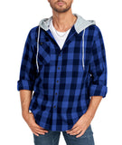 1 x Brand New IGEEKWELL Checkered Shirt Men Long Sleeve Flannel Winter Cotton Shirt Regular Fit Casual Men Lumberjack Shirt with Hood Blue L - RRP €36.29