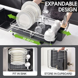 1 x RAW Customer Returns KINGRACK Expandable Dish Drainer, Adjustable Dish Drainer Basket, Rustproof 304 Stainless Steel Dish Drying Rack, Dish Rack with Removable Cutlery Holder, Swivel Drain, 1 Pack - RRP €39.99