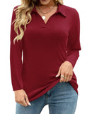 1 x RAW Customer Returns Soneven women s polo shirt long-sleeved business casual blouse elegant tops work long-sleeved shirt v-neck, red, M - RRP €23.18