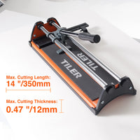 1 x RAW Customer Returns TILER 350mm Manual Tile Cutter, Professional Ceramic Tile Cutting Machine with Chrome Plated Solid Guide Rail, Carbide Cutting Wheel, Adjustable Fence Gauge, Non-Slip Feet 8103E-2 - RRP €39.99