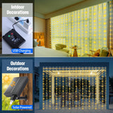 1 x RAW Customer Returns GCMacau Solar Light Curtain Fairy Lights Curtain 3 x 3 m, 300 LEDs Light Curtain Indoor Outdoor Waterfall Fairy Lights, Waterproof, 8 Modes and Remote Control, USB Charging, Hanging Sparkling Curtains - RRP €25.2