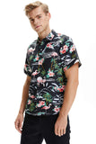 1 x Brand New SSLR Hawaii Shirt Men, Flamingo Hawaii Shirt, Hawaiian Shirt Men Short Sleeve Floral Printed Regular Fit Small, Black  - RRP €22.8