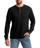 1 x RAW Customer Returns SwissWell Men s Henley Shirt Long Sleeve Button Down Leisure Waffle Shirt Cotton T-Shirt with Chest Pocket Spring Black M - RRP €29.03