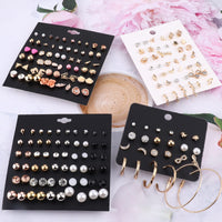 1 x RAW Customer Returns ADRAMATA 93 Pairs Assorted Stud Earrings Jewelry Set with Card for Women Teens Cute Simple Tiny Stud Earrings Set Teenager - RRP €19.07