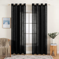 1 x Brand New MIULEE Cross Linen Curtains Pure Color Translucent Bedroom Curtains Modern Transparent Decoration for Window Living Room Bedroom Dining Room Kitchen Living Room 2 Sheets 140x215cm Black - RRP €20.4