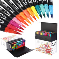 1 x RAW Customer Returns hhhouu 100 Colors Brush Marker Brush Pens Journal Accessories Pens, Double Tip Felt Tip Pens for Children and Adults, Handlettering HO-100B - RRP €29.99