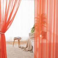 1 x RAW Customer Returns MIULEE Curtain with Eyelets Sheer Voile Transparent Curtain Made of Voile Polyester Eyelet Curtain Transparent Living Room Airy Decorative Curtain for Bedroom Set of 2 140 X 225 cm W x H , Grommet Top Orange - RRP €29.69