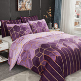 1 x RAW Customer Returns Xiongfeng Mitchell bed linen 200 x 200 cm 3 pieces geometric marble checkered reversible bed linen violet purple microfiber modern duvet cover with zipper and 2 pillowcases 80 x 80 cm - RRP €34.14