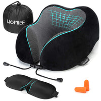 1 x RAW Customer Returns HOMIEE Neck Pillow Airplane Car Travel Pillow Neck Roll Memory Foam Travel Neck Pillow Travel Comfy Ergonomic Neck Support Pillow Orthopedic Pillow Head Pillow Adults Black Soft  - RRP €29.99