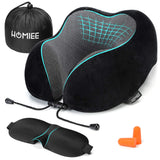 1 x RAW Customer Returns HOMIEE Travel Pillow, Memory Foam Travel Pillow for Airplane, Comfortable Neck Pillow for Travel, Breathable Washable Neck Pillow with Sleep Mask, Ear Plugs Black Black 5.9 x 5.9 x 5.9 inches - RRP €27.99