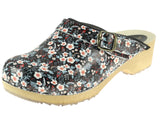 1 x RAW Customer Returns APREGGIO - Women s leather clogs with wooden sole - high heel - wooden clogs - closed toe - Swedish style - Black with colorful flowers - Size 36 EU - RRP €36.99