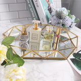 1 x RAW Customer Returns Feyarl Glass Jewelry Tray Gold Decorative Tray Jewelry Organizer Mirror Tray Makeup Glass Tray for Jewelry Orringe Perfume Mother s Day Gift 35cm  - RRP €27.99