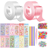 3 x RAW Customer Returns Pack of 2 5 cm x 3 m inflatable nano bubble tape, double-sided tape with sequins and straw, nano tape bubble, waterproof self-adhesive nano tape for children - RRP €32.97