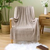 1 x RAW Customer Returns MIULEE Cuddly Blanket Knitted Tassel Boho Blanket Soft Fluffy Fleece Blanket Plain Throw Couch Blanket Sofa Blanket for Sofa Chair Bedroom Office Bed 125 x 150 cm Beige - RRP €27.99