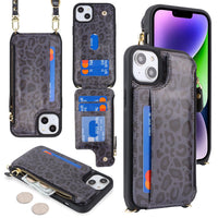 1 x RAW Customer Returns SailorTech iPhone 14 Plus Case in Leather Wallet with Credit Card Holder, Adjustable Necklace Phone Cover for iPhone 14 Plus with Credit Card Slot - Black Leopard - RRP €20.4