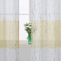 3 x Brand New CAROMIO curtains with eyelets, transparent curtains, linen look for living room, silver foil print, branch pattern, window curtain, decorative curtains, modern, 2 pieces, white and yellow, 132 x 229 cm - RRP €25.38